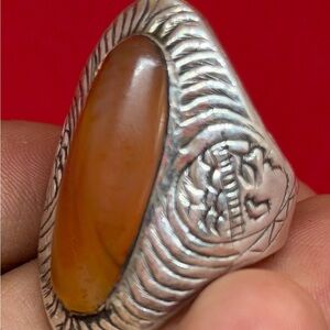 Elegant Vintage Natural Carnelian Agate Stone Antique Solid Sliver Ring